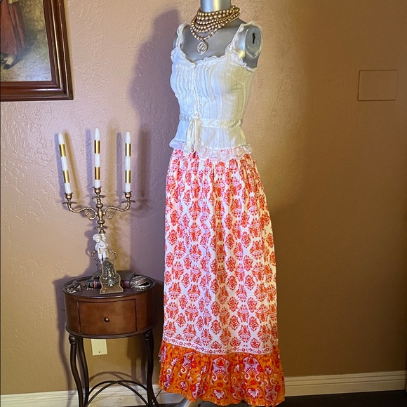 Gorgeous Tangerine Cotton Boho Maxi Skirt.  SZ L - Picture 3 of 5